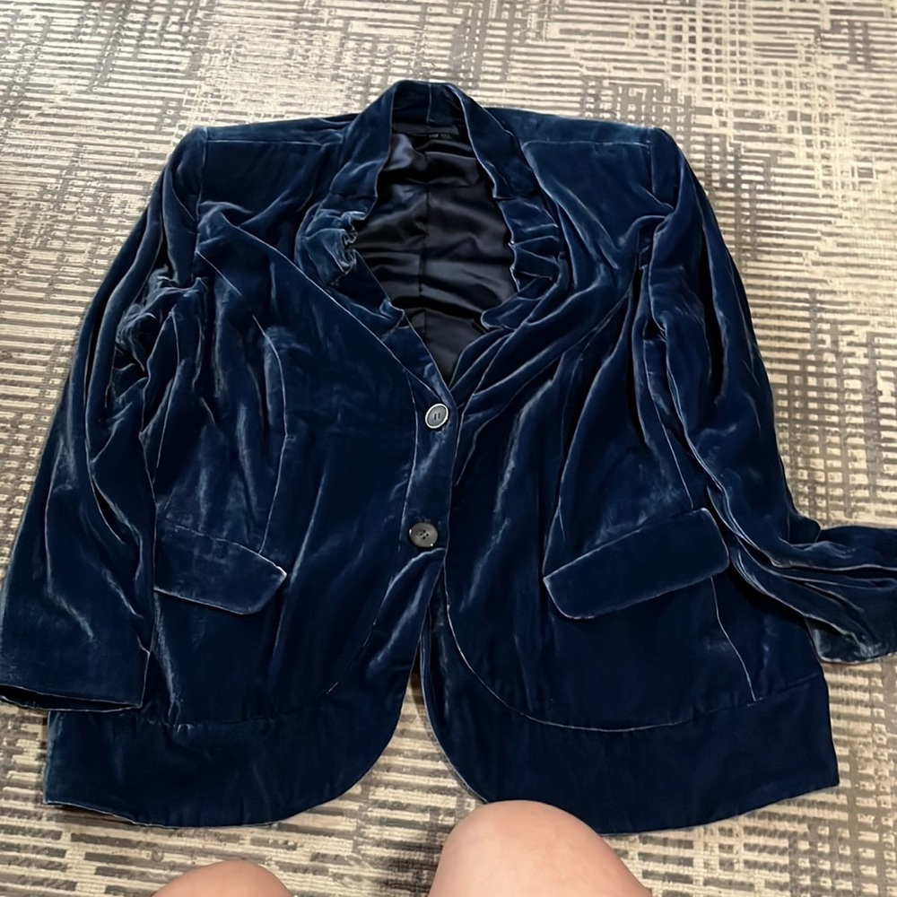 Blue suede blazer.